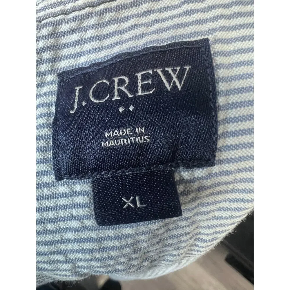 J.Crew Button Down Shirt Short Sleeve Pocket Men’s XL Blue White Striped Cotton